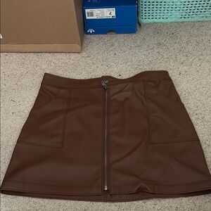 Brown Faux leather Mini Skirt
